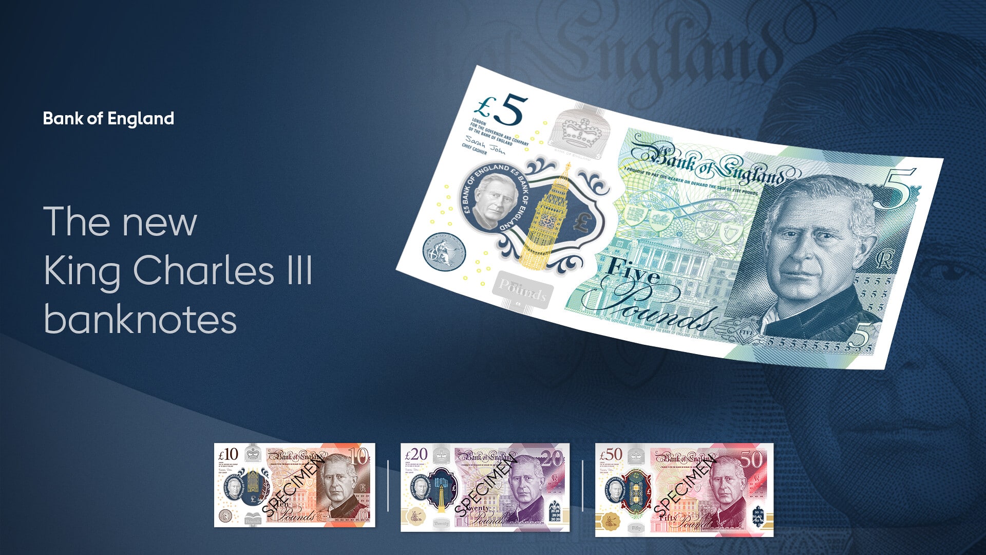 New Pound banknotes with portrait of Charles III